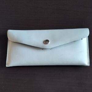 Cream Wallet with Textured Leather and Snap Closure